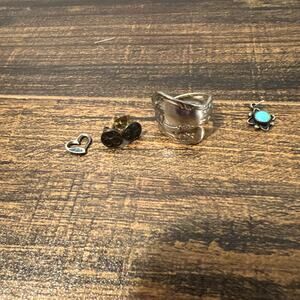 Lot of 4 Vintage Jewelry Pieces, 2 Pendants Are Sterling Including Spoon Ring